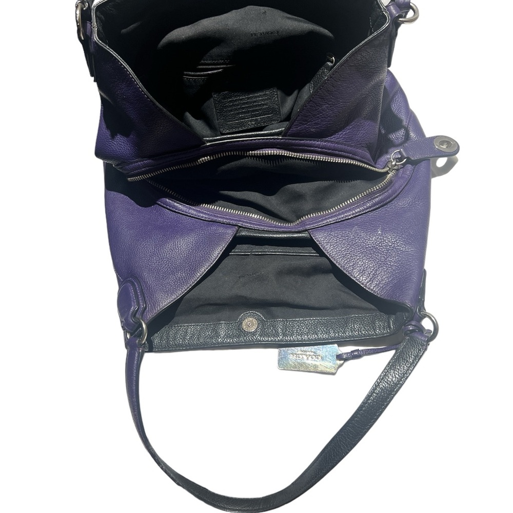 Purple leather Coach Edie shoulder bag featuring silver-tone hardware. - Picture 8 of 10